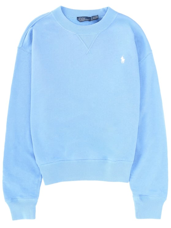 Ralph Lauren Light Blue Cropped Embroidered Cotton-Blend Sweatshirt