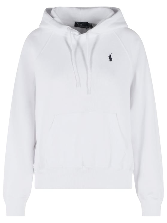 Ralph Lauren Hooded White Sweater With Embroidered Logo And Kangaroo Pocket