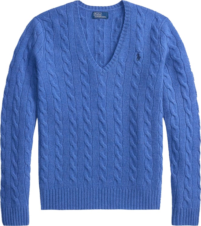 Ralph Lauren Cable Knit Blue Pullover with V-Neckline and Ribbed Details