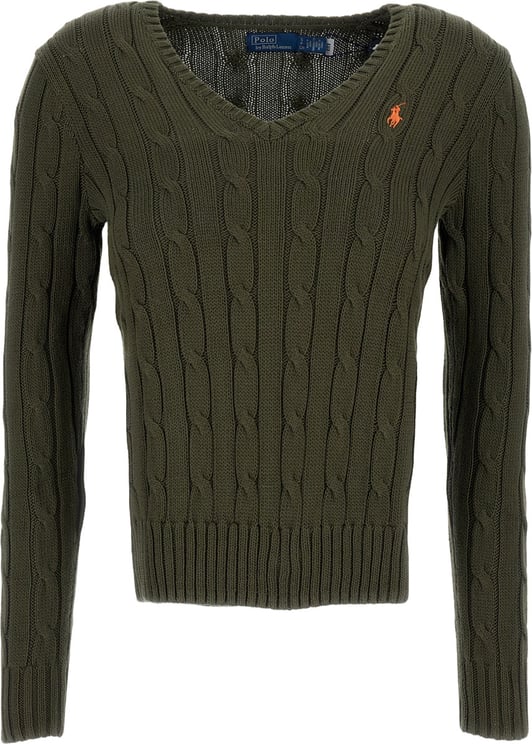Ralph Lauren Cable-Knit V-Neck Sweater With Embroidered Logo Detail