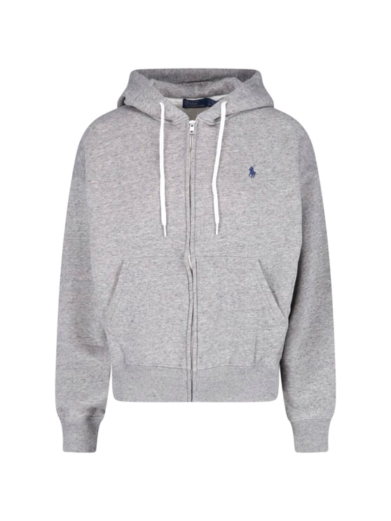 Ralph Lauren Grey Cropped Zip-Up Hoodie Logo Sweater