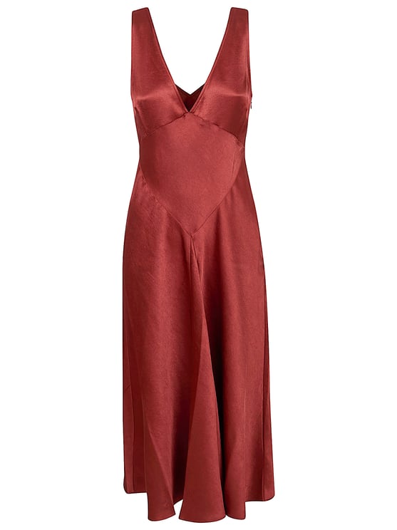 Ralph Lauren Calf-Length Satin A-Line Dress with V-Neck and Refined Finish