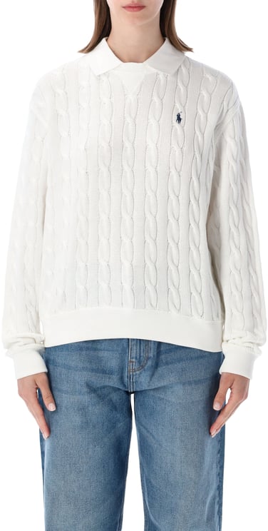 Ralph Lauren Crew Neck Knit + Polo Collar Bianco