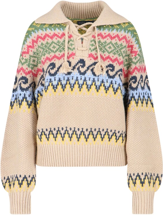 Ralph Lauren Beige Fair-Isle Lace-Up Sweater