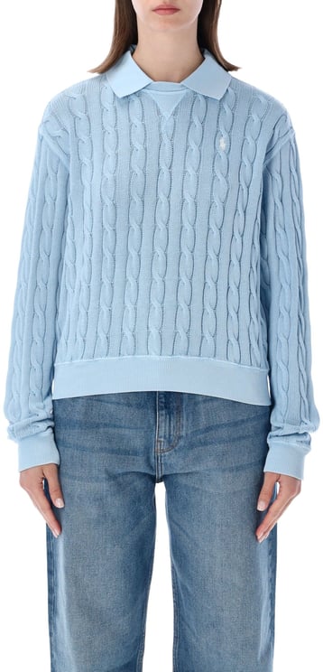Ralph Lauren Crew Neck Knit + Polo Collar Chambary Blue