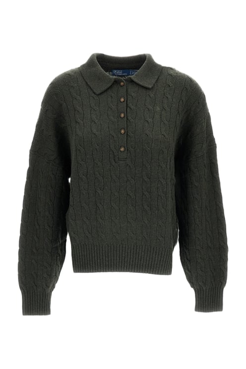 Ralph Lauren Cable-Knit Cashmere Blend Sweater With Polo Collar