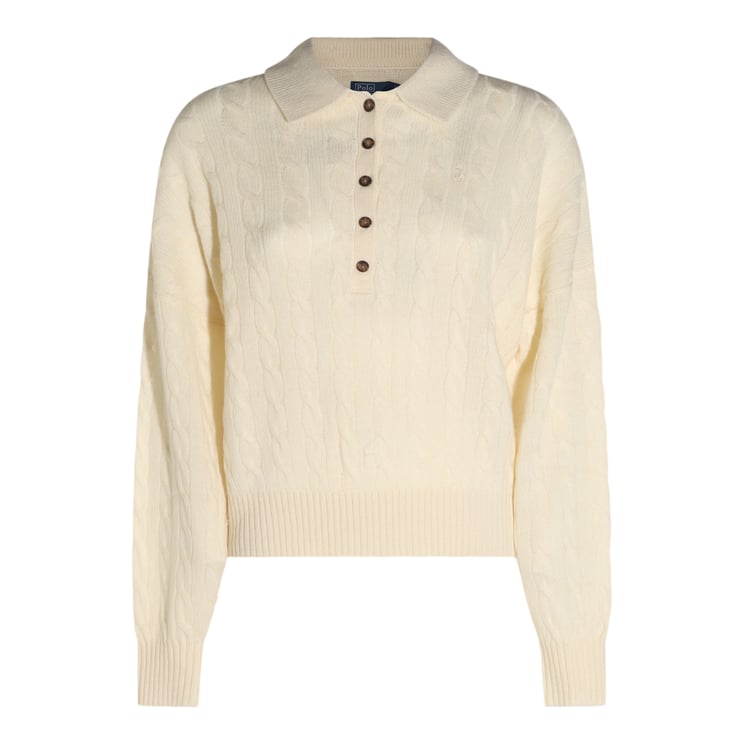 Ralph Lauren Textured Long-Sleeved Knit Top With Polo Collar And Button Placket