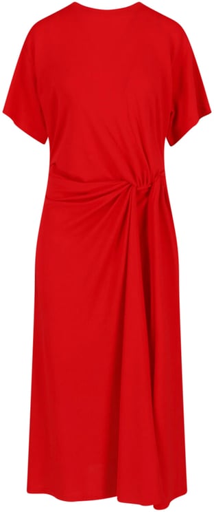 Ralph Lauren Red Gathered Detail Side Midi Dress