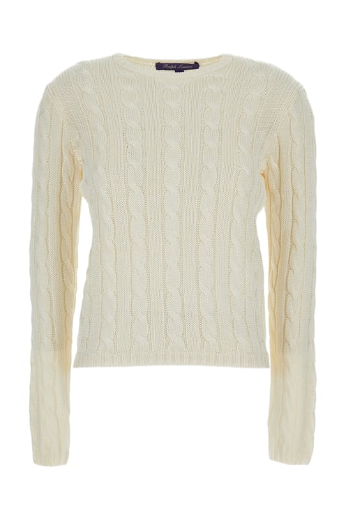 Ralph Lauren Cropped Cream Cable Knit Sweater With Ribbed Trim