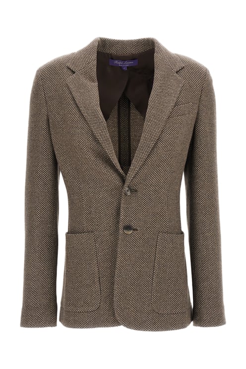 Ralph Lauren Micro Houndstooth Wool-Silk Blend Single-Breasted Blazer