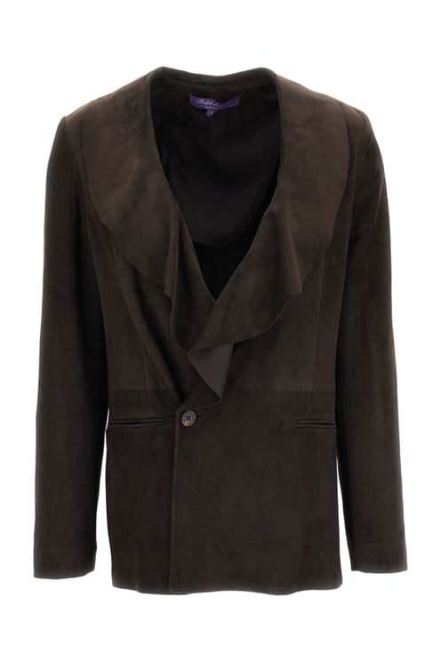 Ralph Lauren Shirt-Style Brown Suede Leather Jacket With Lightweight Unlined Design