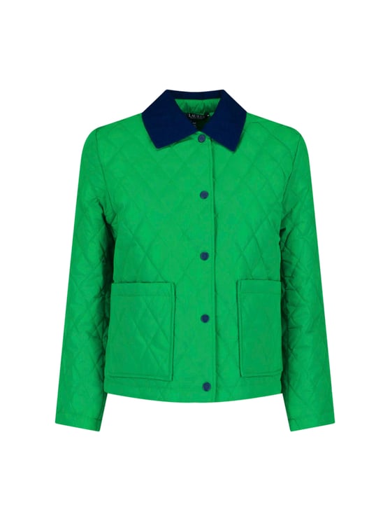 Ralph Lauren Green Quilted Cropped Contrast Collar Jacket