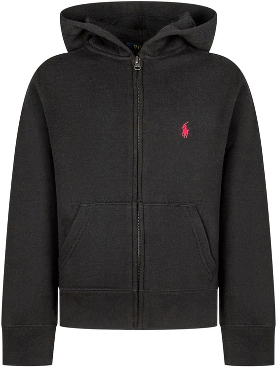Ralph Lauren Ralph Lauren Kids Felpa Nera con Cappuccio e Logo Rosa