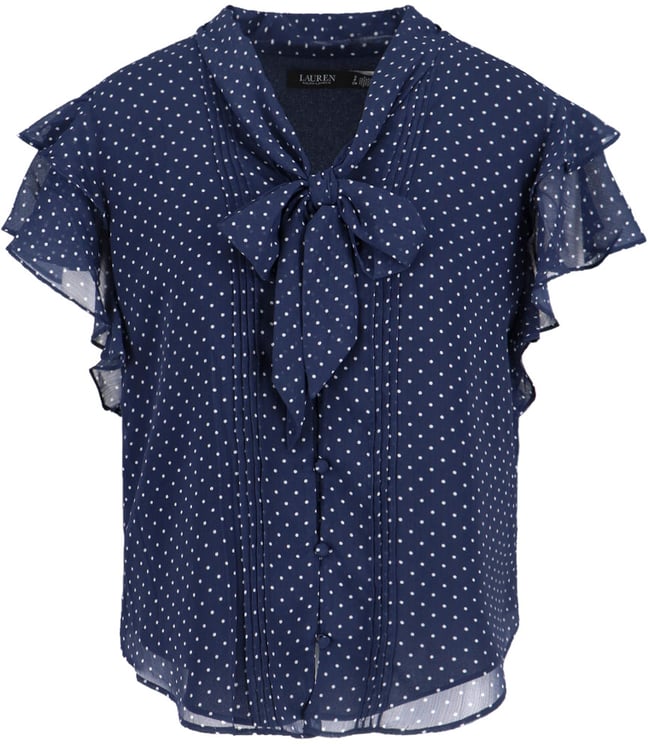 Ralph Lauren Navy Blue Georgette Blouse with Polka Dot Pattern