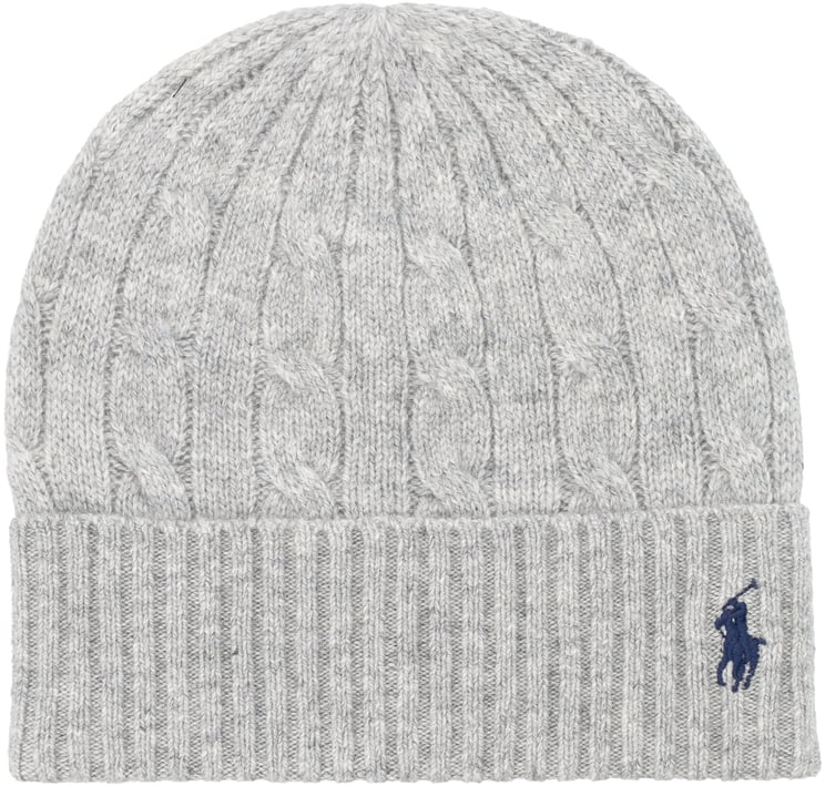 Ralph Lauren Wool Cable Beanie Pony Soft Grey