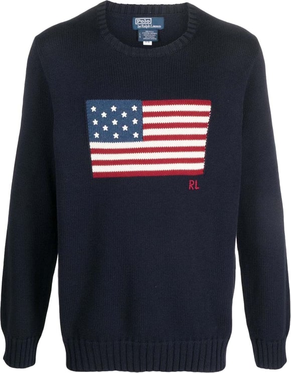 Ralph Lauren Navy Pullover Flag Motif Cotton Pullover