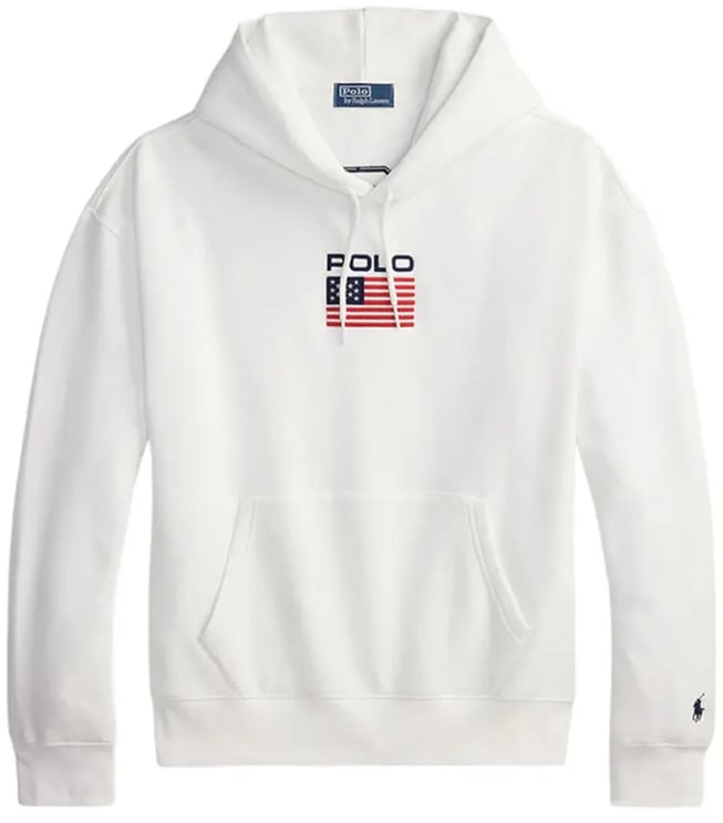 Ralph Lauren White Sweatshirt Graphic Flag Cotton Hoodie