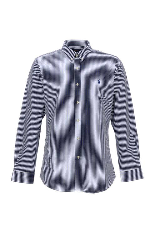 Ralph Lauren White Blue Stretch Cotton Striped Shirt