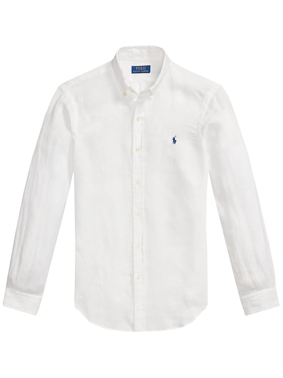 Ralph Lauren White Sport Shirt Long-Sleeve Linen Sport Shirt