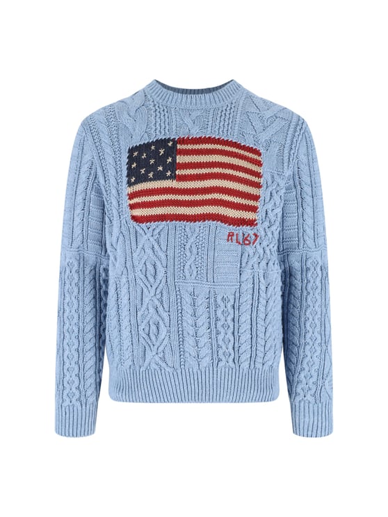 Ralph Lauren Blue American Flag Cable Knit Sweater