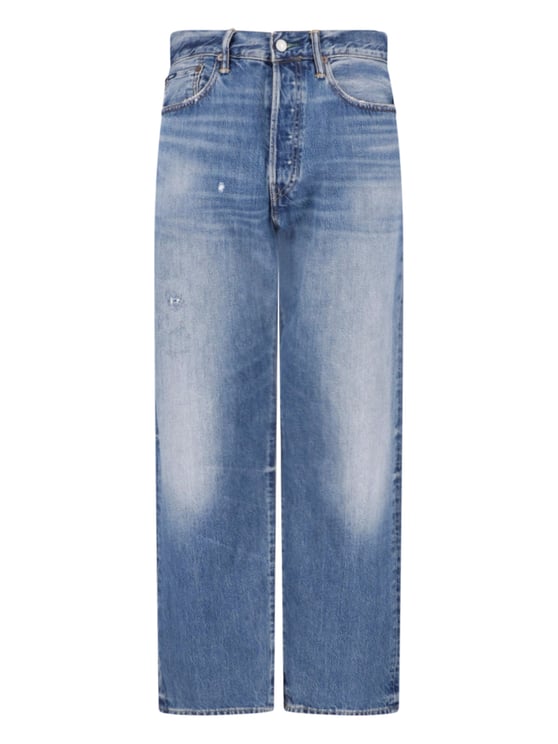 Ralph Lauren Blue Distressed Straight-Leg Denim Jeans