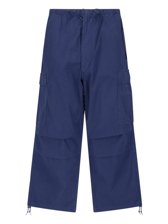 Ralph Lauren Navy Blue Wide-Leg Cotton Cargo Trousers