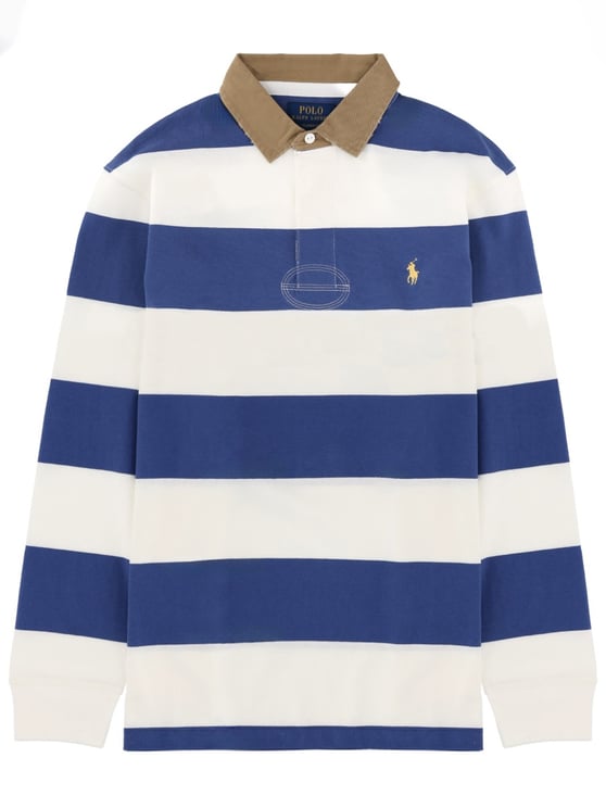 Ralph Lauren Blue Horizontal Stripe Rugby Polo Shirt