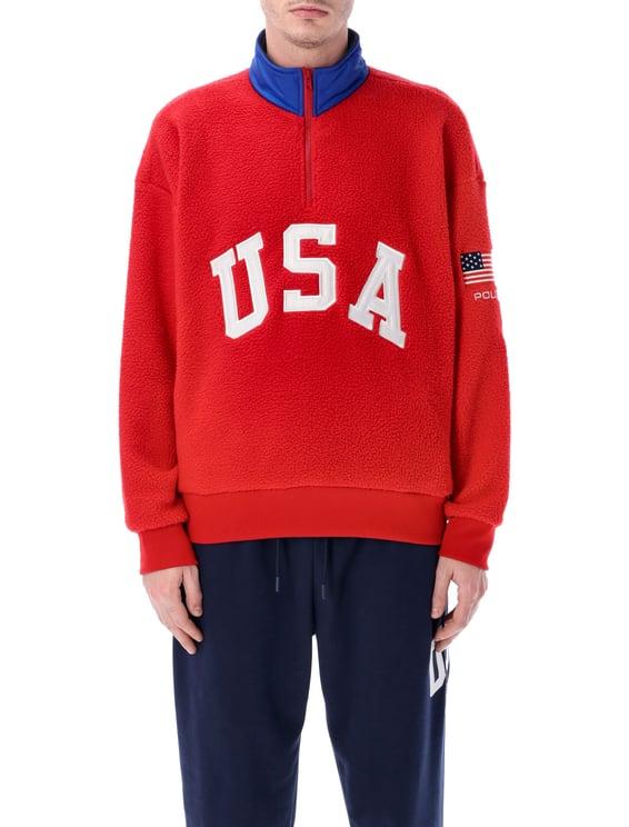 Ralph Lauren Knit-Half Zip-Sweatshirt Rosso