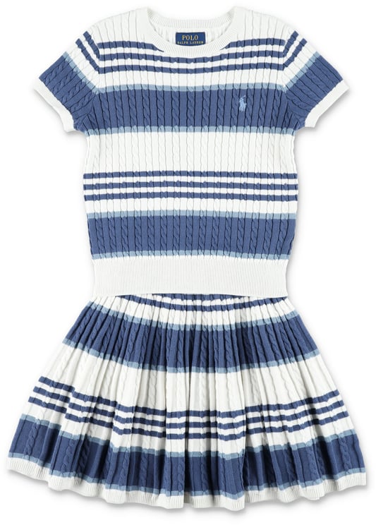 Ralph Lauren Set Knit+Skirt Stripes Bianco