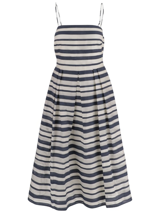 Ralph Lauren Blue Striped Cotton-Blend Midi Dress