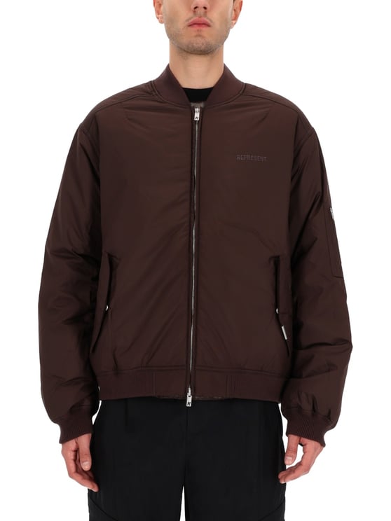 Represent Smart Brown Boxy Bomber Jacket