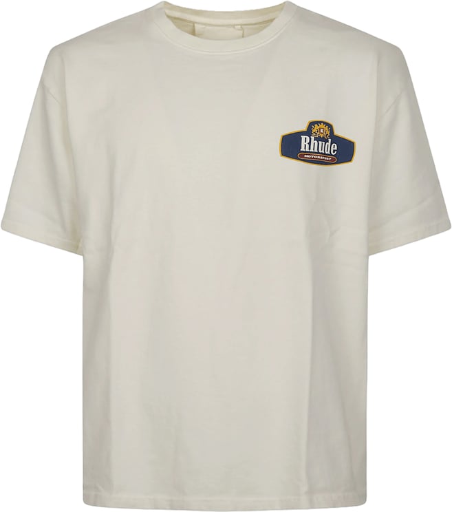 Rhude RHUDE RACING CREST T-SHIRT VINTAGE WIT/MARINEBLAUW