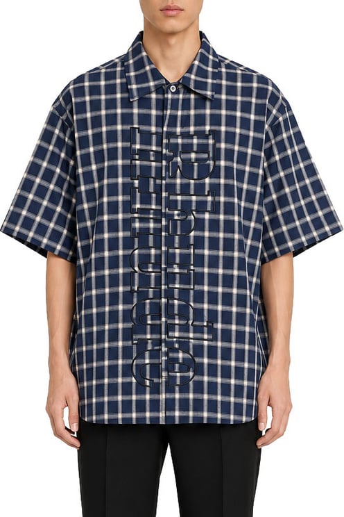 Rhude CENTER LOGO BUTTON UP SHIRT NAVY/WHITE OS