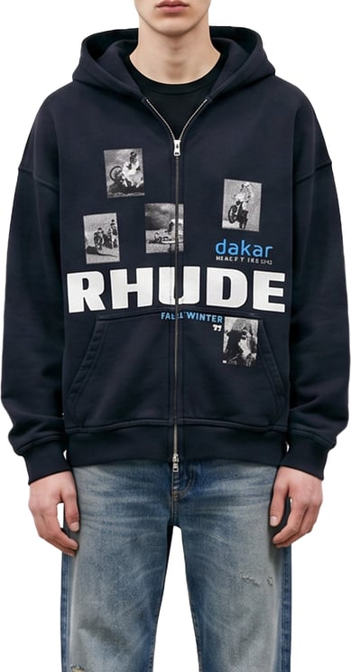 Rhude WINTER 91 RALLYE ZIP-UP HOODIE VINTAGE BLACK / WHITE / BLUE
