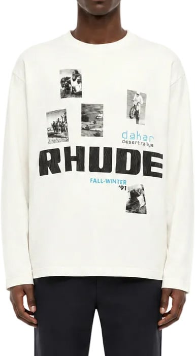 Rhude WINTER 91 RALLYE LS SLUB TEE WHITE / BLACK / BLUE