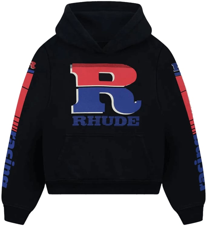 Rhude SPLIT PETROL LOGO HOODIE VINTAGE ZWART/ROOD/BLAUW
