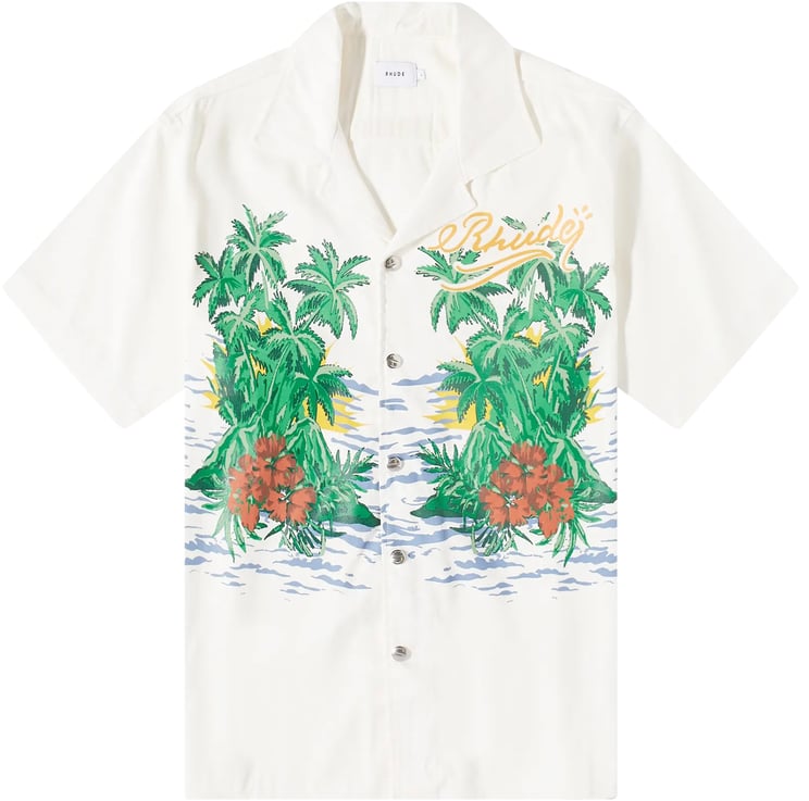 Rhude Rhude Palmas Snap Vacation Shirt (Wit)