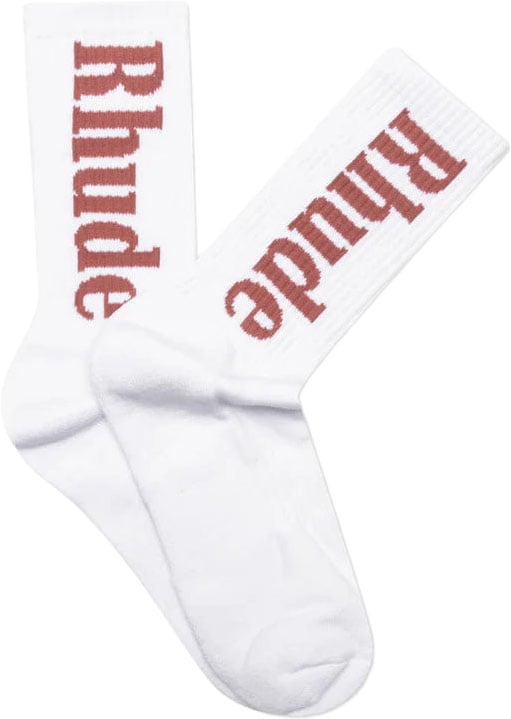 Rhude VERTICAL LOGO SOCK WHITE/MAROON OS