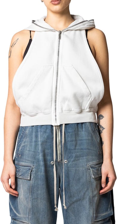 Rick Owens DRKSHDW TOP IN FELPA CYCLOPS GIMP SL HOODIE MILK WASH