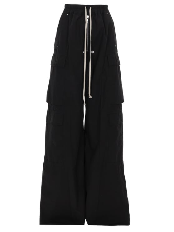 Rick Owens DRKSHDW Black Wide-Leg Side Snap Button Cargo Trousers