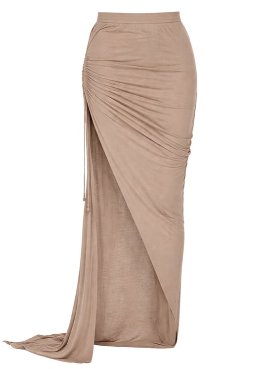 Rick Owens DRKSHDW Neutrals High Slit Ruched Cotton Skirt