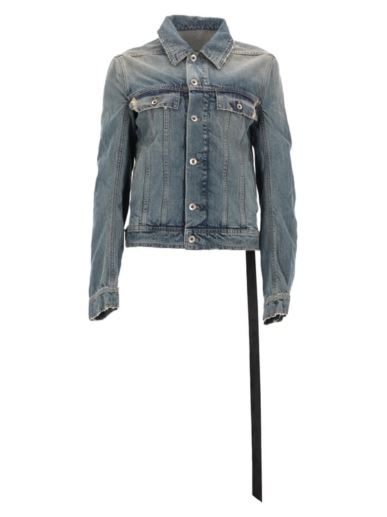 Rick Owens DRKSHDW Blue Faded Strap Detail Denim Jacket