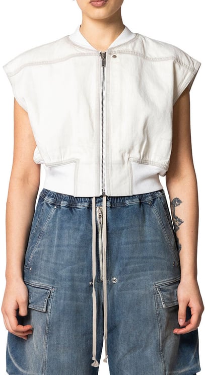 Rick Owens DRKSHDW BOMBER IN DENIM SENZA MANICHE TATLIN BOMBER MILK WASH