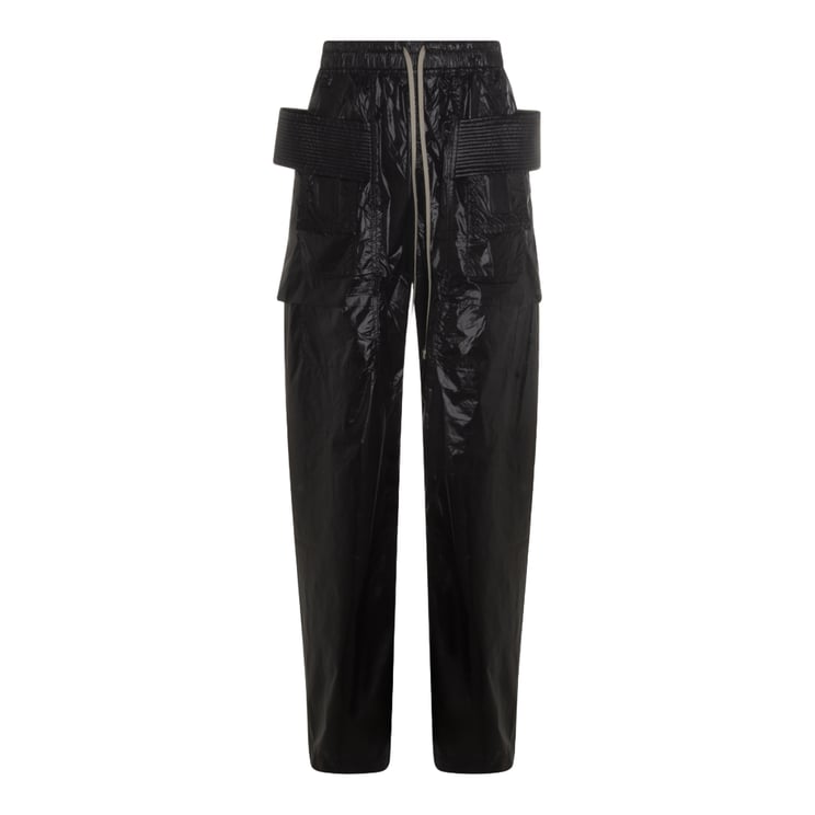 Rick Owens DRKSHDW Glossy Black Trousers With Structured Pockets