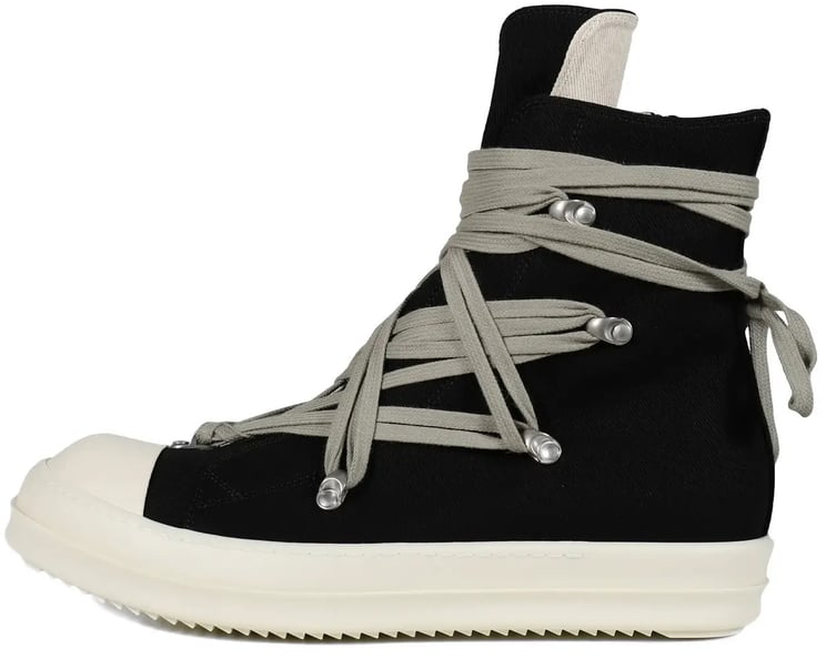 Rick Owens Scarpe In Denim Megalace Sneaks Black/milk/milk