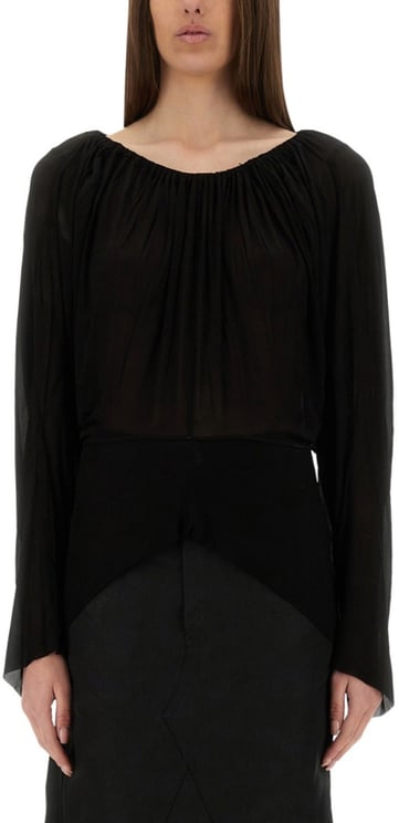 Rick Owens Flowing Black Draped Top With Wide Neckline