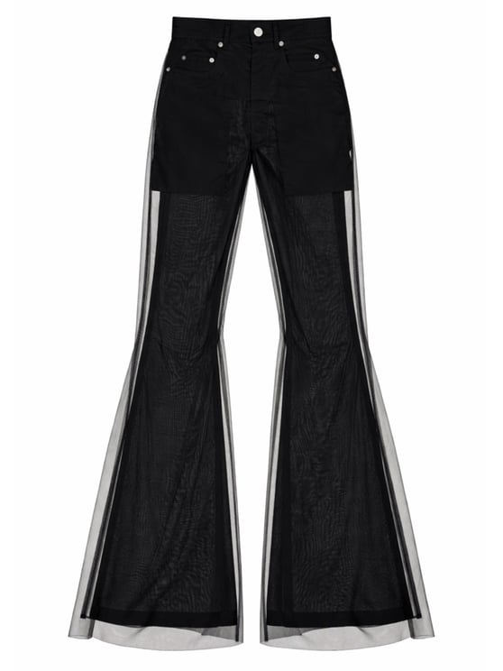 Rick Owens High Waisted Sheer Mesh Bootcut Pants