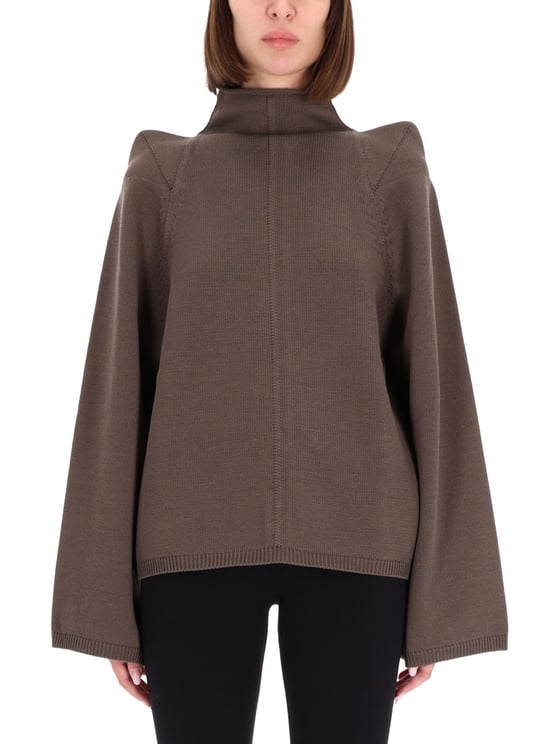 Rick Owens Boxy High Neck Wool Sweater