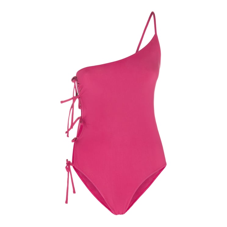 Rick Owens Asymmetrical One-Shoulder Swimsuit with Lace-Up Detail