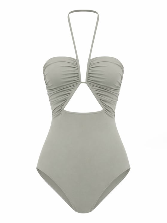 Rick Owens Neutrals Halter Neck Ruched Swimsuit